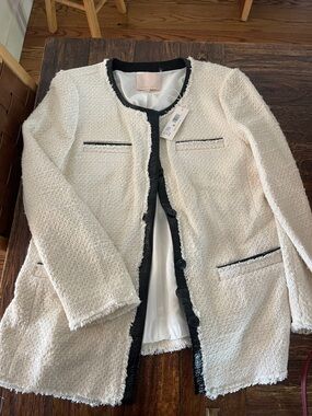 Rebecca Taylor Cream Tweed Jacket with Black Trim